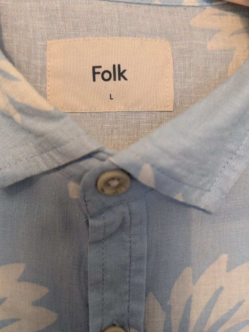 Folk Light Blue Floral Button-Down Shirt Size L - Picture 3 of 5
